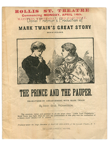 [Mark Twain (source)]. Daniel Frohamn (producer) and Abby Sage Richardson. The Prince and the Pauper. [April, 1889]. First edition.