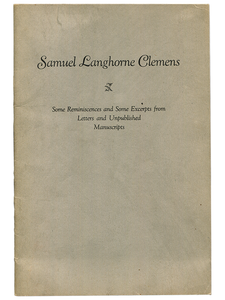 [Mark Twain (subject)]. Jervis Langdon. Samuel Langhorne Clemens. 1938]. First edition.