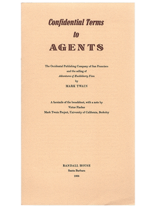 [Mark Twain]. Occidental Publishing Co. Confidential Terms to Ages. 1988. First edition.