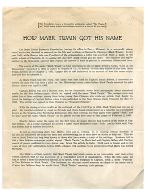 [Mark Twain (Samuel L. Clemens)]. How Mark Twain Got His Name. [circa 1953]. First edition.