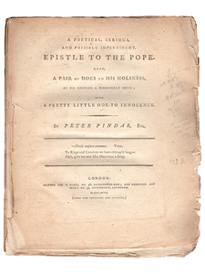 Peter Pindar [John Wolcot]. A Poetical, Serious, and Possibly Impertinent Epistle to the Pope. 1793. First edition.